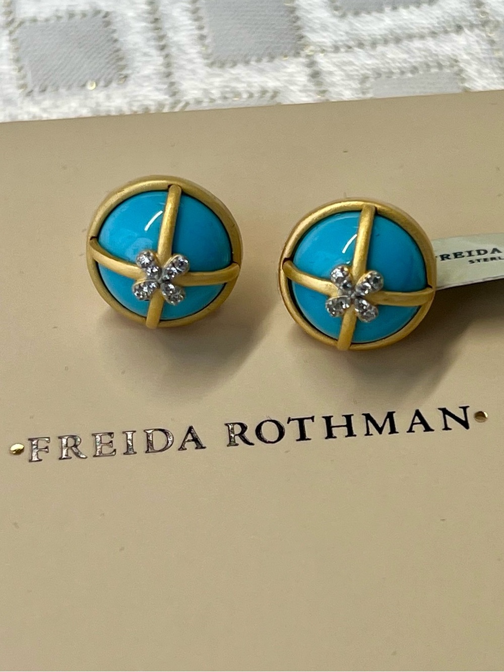 Freida Rothman Turquoise & Gold Stud Earrings